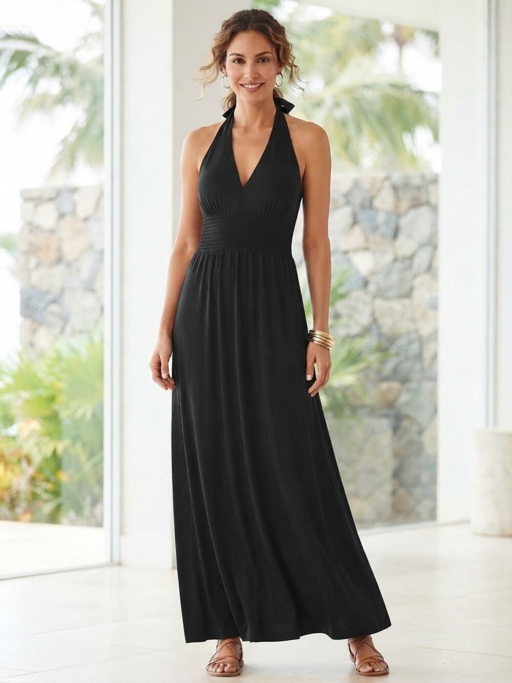 Tommy Bahama Women's Black Halter Maxi Dress Long Casual Travel Wear